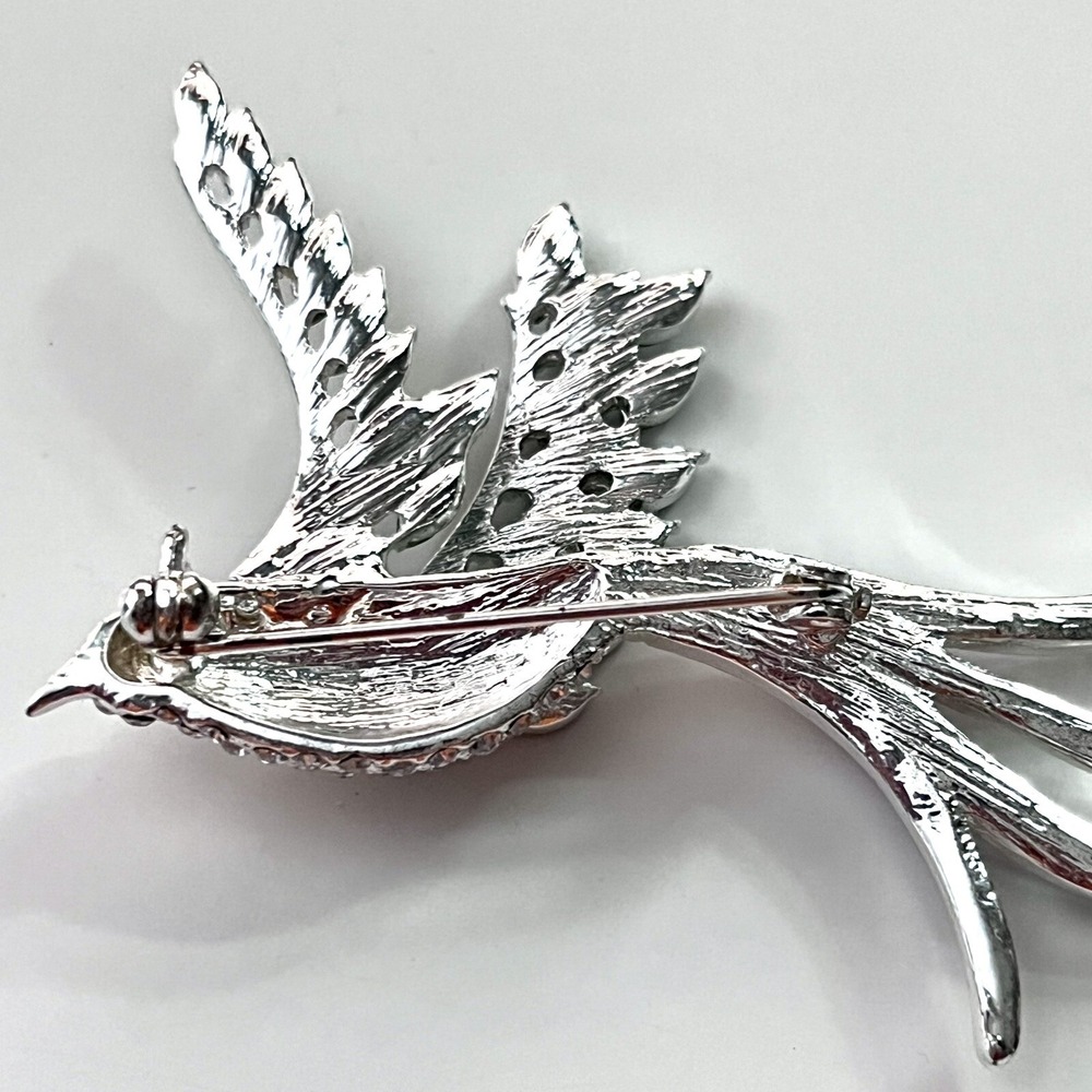 Vintage Swallow Bird Brooch Pin Silver Tone Teal Purple Enamel Pave Crystals - Picture 6 of 9